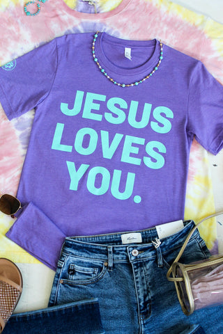 Jesus Loves You Graphic Tee • Purple