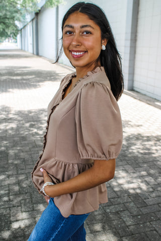 Without thinking • mocha peplum - FINAL SALE