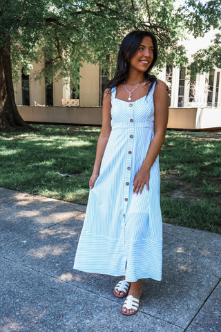 Daytime Social Striped Midi • Light Blue