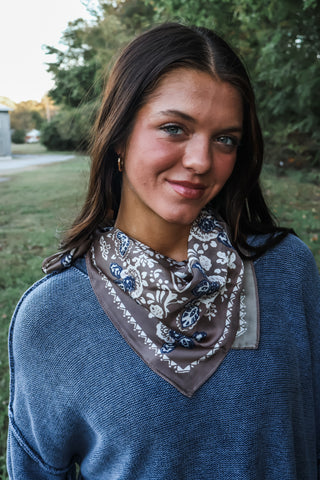 Bonfire Blooms Silk Scarf • Taupe