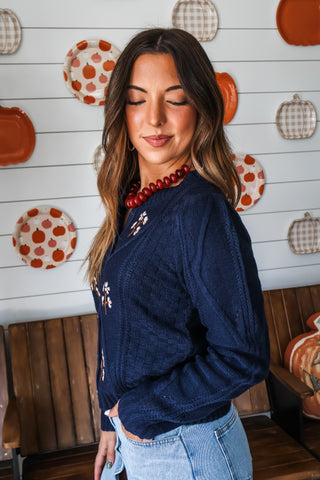 Briar Blooms Cable Cardigan • Navy