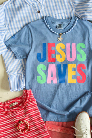 Jesus Saves Graphic Tee • Powder Blue