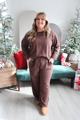 Home For The Holidays Pant Set • Cocoa - PLUS