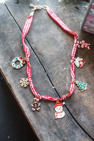 Christmas Cheer Charm Necklace • Red Plaid