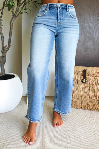 Milena Embroidered Wide Leg • Light Wash