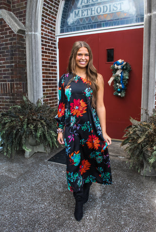 Show Stopper One Shoulder Dress • Black Floral