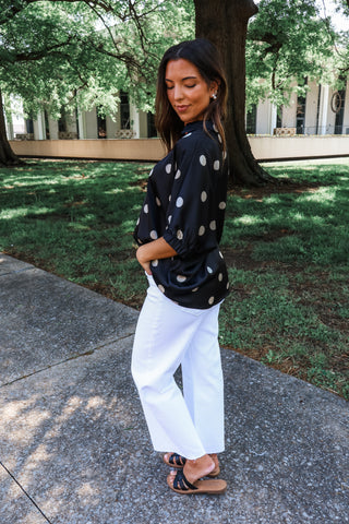 Worth the attention • black silk polka dot top