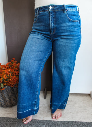 Lori Shadow Hem Wide Leg | Tummy Control • Dark Wash - PLUS - FINAL SALE