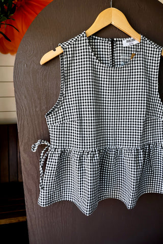 Summer Sale 54 • Black Gingham Peplum Top - FINAL SALE