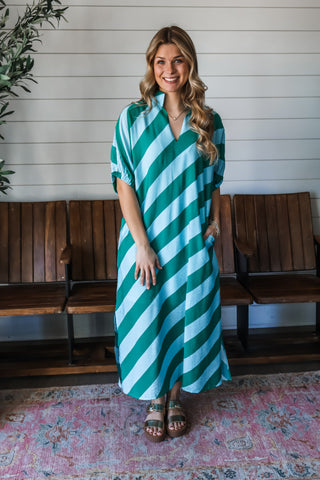 Nantucket Stripes Pocket Dress • Green
