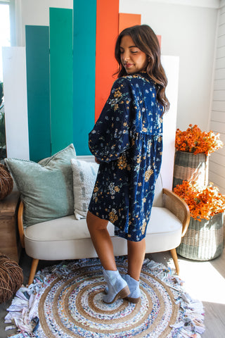 Fall’s Finest Floral Corduroy Dress • Navy