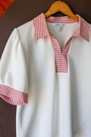 Summer Sale 58 • Striped Trim Puff Sleeve Top - FINAL SALE