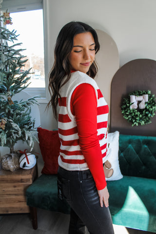 Cup Of Cheer Sweater Vest • Red Stripe