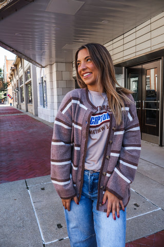 Simply Cozy Striped Cardigan • Mocha