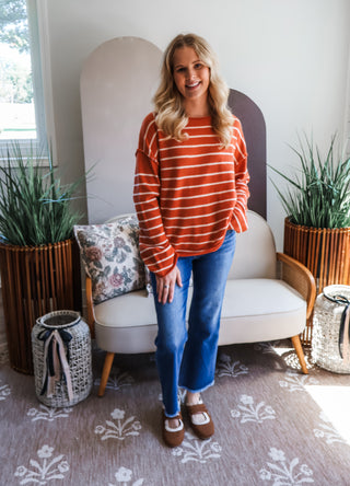 Fall Frenzy 17 • Sunset Orange Striped Sweater - FINAL SALE