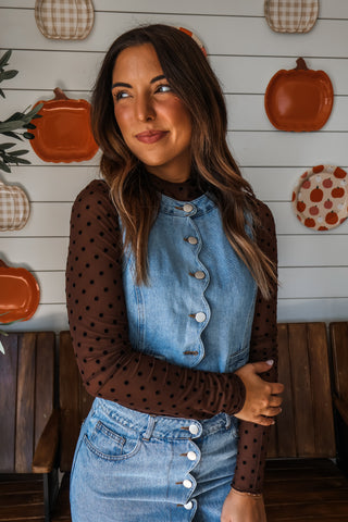Sweetly Dotted Mesh Top • Espresso