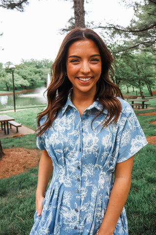 Sundrenched Garden Denim Dress • Soft Blue