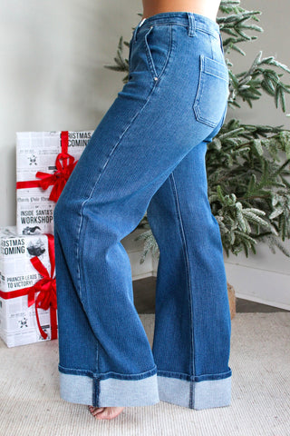 Lucy Cuffed Wide Leg • Medium Wash