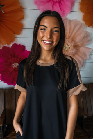 Sweet Scallop Pocket Dress • Black