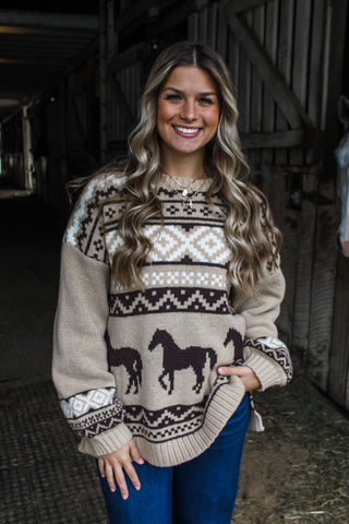 Horse Country Christmas Sweater • Mocha