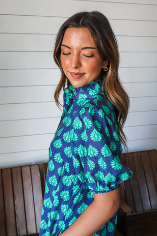 Effortlessly Elegant Shirtdress • Navy/Green