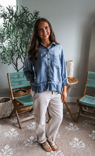 Out Of Bounds Denim Top • Vintage Wash
