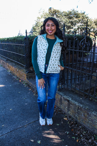 Winter Blooms Puffer Vest • Sage - FINAL SALE