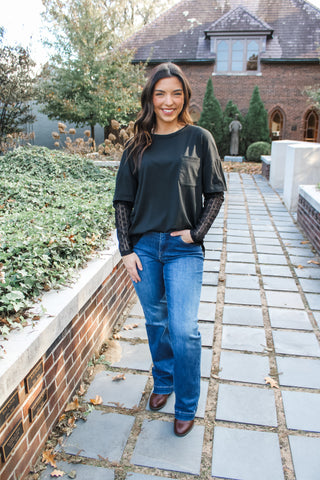 Layered In Lace Pocket Tee • Black - FINAL SALE