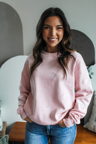Better Days Bow Pullover • Pink
