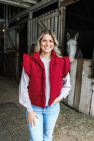 Picture Perfect Puffer Vest • Burgundy
