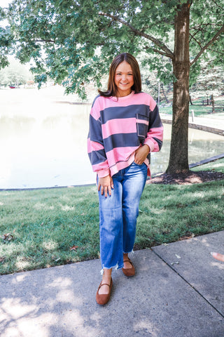 Cabin Crush Oversized Pullover • Pink Stripe