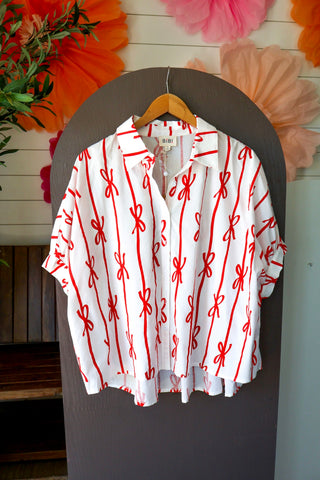 Summer Sale 47 • Red Bows Printed Shirt – FINAL SALE