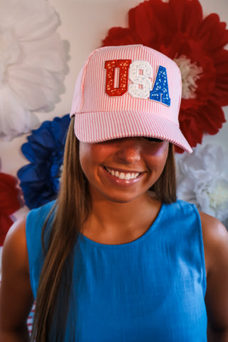 Sweet Stripes USA Trucker Hat • Pink