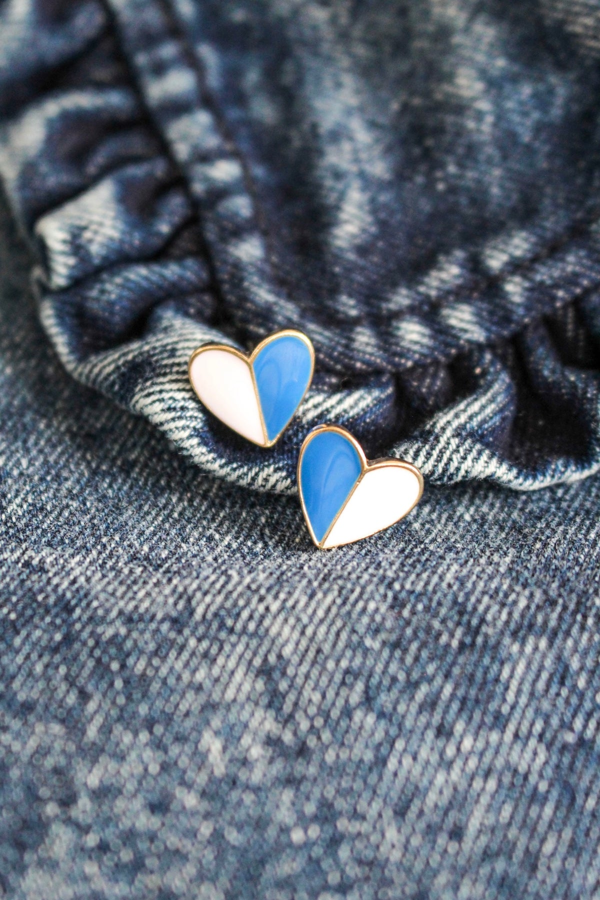 Half Of My Heart Stud Earrings • White/Blue