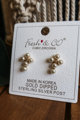 Preciously Pretty Cross Earrings • Pearl