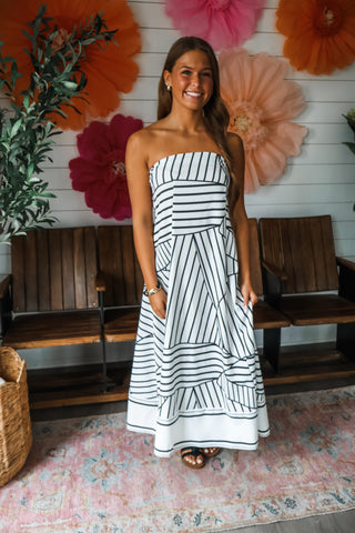 Sunset Boulevard Strapless Midi • White/Black