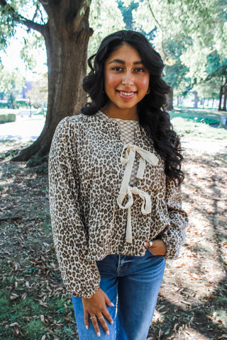 Lovely In Leopard Bow Front Top • Ivory