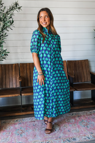 Effortlessly Elegant Shirtdress • Navy/Green