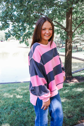 Cabin Crush Oversized Pullover • Pink Stripe