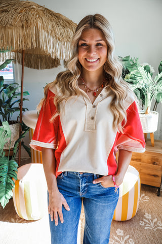 Chasing Sunsets Colorblock Top • Tomato