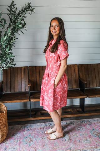 Sundrenched Garden Denim Dress • Dusty Coral