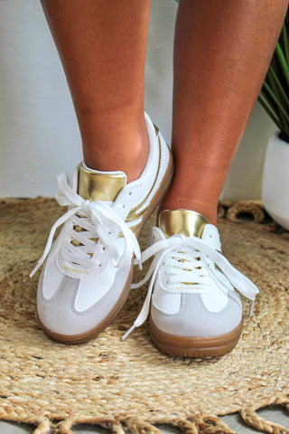 Gold Track Retro Sneaker • White Combo