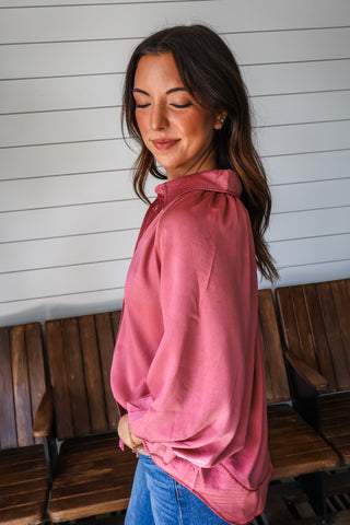 Rodeo Romance Satin Top • Rose