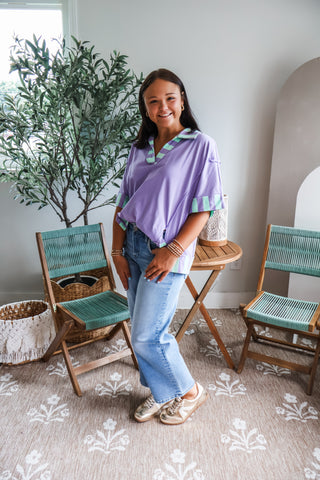 Poolside Striped Polo Top • Lavender