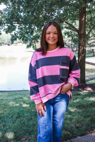 Cabin Crush Oversized Pullover • Pink Stripe