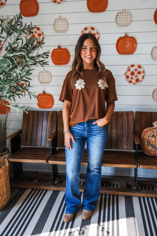 Daisy Darling Crochet Appliqué Top • Brown