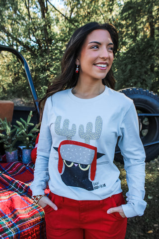 Bah Humbug Cat Graphic Tee • Light Grey