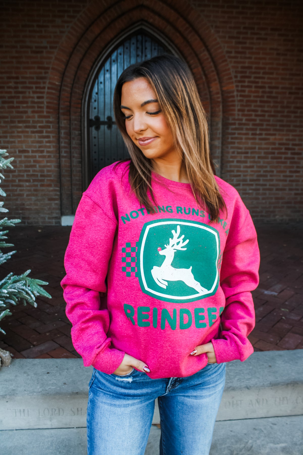 Nothing Runs Like A Reindeer Graphic Sweatshirt • Heather Red