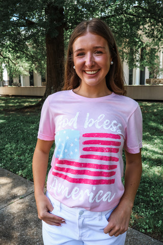 God Bless America Graphic Tee • Light Pink