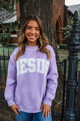 Jesus Letter Patch Pullover • Lavender